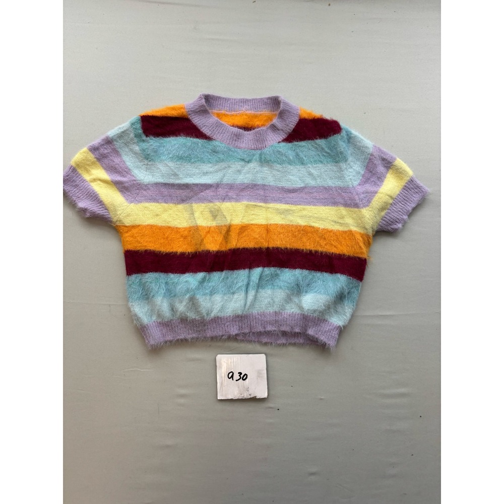 Shein Curve 0XL Fuzzy Eyelash Knit Multi Color Striped Short Sleeve Sweater